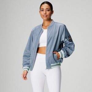 Fabletics NWT Satin Bomber Jacket blue size XXL/1X *missing patch